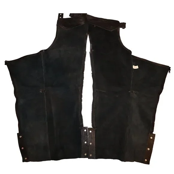 Vintage Black Genuine Leather Motorcycle Riding Chaps Heavy Leather Halloween - Picture 4 of 11